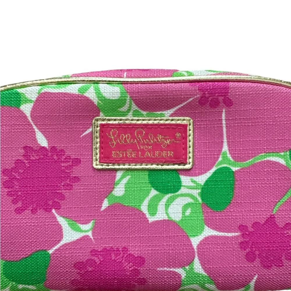 Lilly Pulitzer Estee Lauder Cosmetic Bag Floral Print‎ Pink And Green Makeup Bag